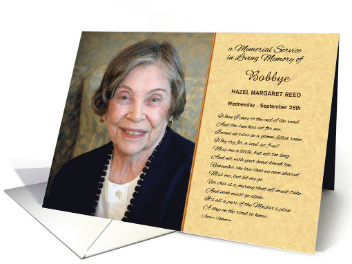 Memorial Service Invitation the Road Home in Yellow with Photo card