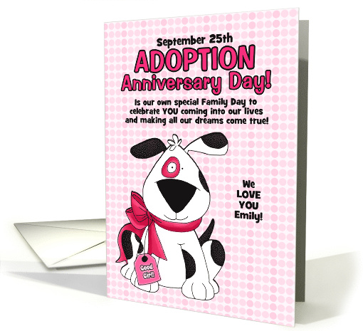 for Adopted Daughter on Adoption Day Anniversary Pink Dog card