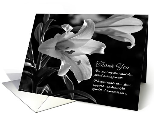 Thank You For The Flowers Sympathy Lilies In Black And White Card