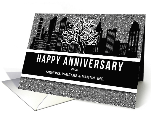 Business or Company Anniversary Custom Skyline in Classic Black card