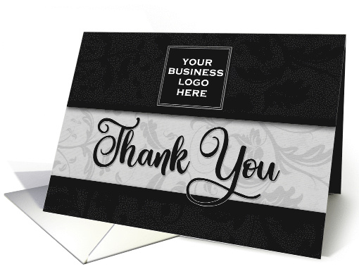 Business Thank You Square LOGO in Classic Black Damask card (970473)