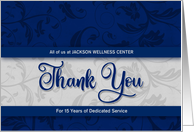 Custom Employee Anniversary Blue and Silver Damask card