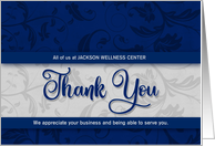 Customer Appreciation Blue and Silver Damask Custom card