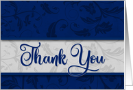 Business Thank You in Blue and Silver Damask card
