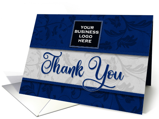 Custom LOGO Business Thank You in Blue and Silver Damask card (971687)