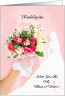 Maid of Honor Request Custom Pink Rose Bouquet card