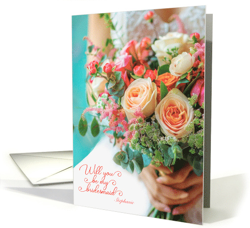 Daughter Bridesmaid Request Rose Bridal Bouquet Custom Name card