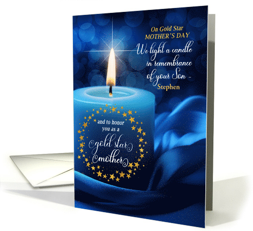 Gold Star Mother's Day Blue Heart and Candle Custom card (974235)