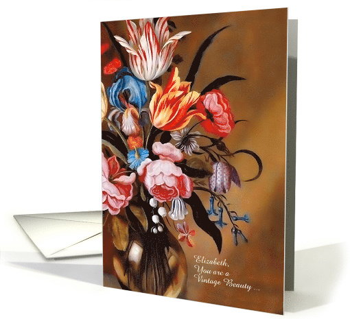 Custom Birthday Feminine Vintage Art Floral card (975469)