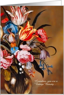 for Grandmother Birthday Vintage Art Flowers in a Vase Custom card