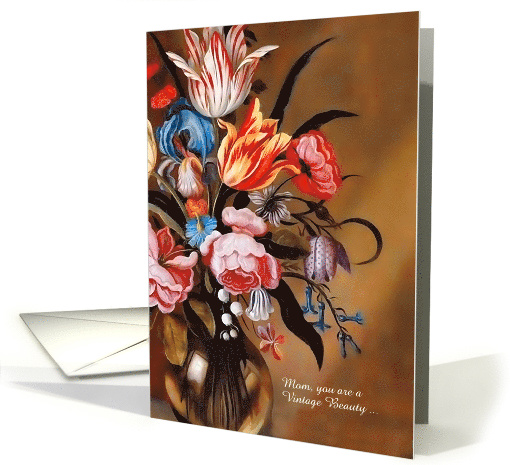 for Mom Custom Birthday Feminine Vintage Art Floral card (975483)