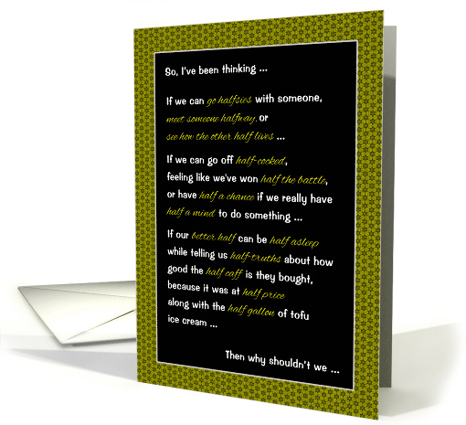 Half Birthday Humor Play on Words Idioms Green and Black card (975593)