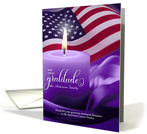 Custom Memorial Donation Thank You Purple Candle card (977335)