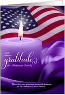 Custom Memorial Donation Thank You Purple Candle card