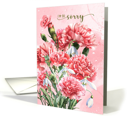 I'm Sorry Pink Carnations and Snowdrops with Butterfly card (977829)