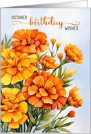 October Birthday Marigolds with Bee and Parakeet card