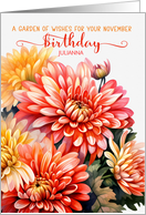 November Birthday Chrysanthemums with Autumn Leaves card