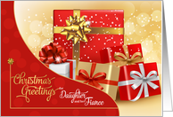 for Daughter and Fiance Red and Gold Christmas Gifts with Bokeh card