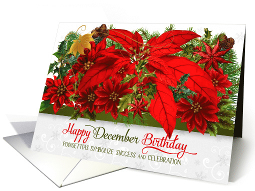 December Birthday Poinsettias with Winter Greenery card (980439)