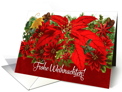 German Language Christmas Poinsettias Frohe Weihnachten! card (980507)