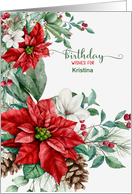 Birthday on Christmas Day Poinsettias Custom card