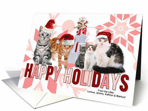 Holiday Cats in Red Santa Hats with Pink Snowflakes card (984023)