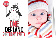 Winter ONEderland 1st Birthday Party Photo Invitation Pink card