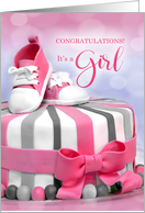 Congratulations New Baby Girl in Pink and Purple Cake card