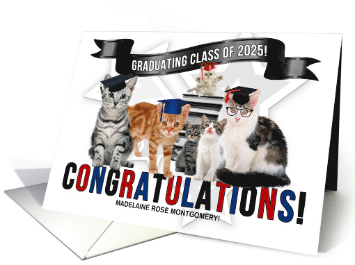 Graduating Cats Class of 2025 Custom Graduation Congratulations card