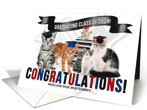 Graduating Cats Class of 2024 Custom Graduation Congratulations card