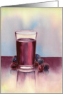 Watercolor painting of a glass with blueberries and cranberries card