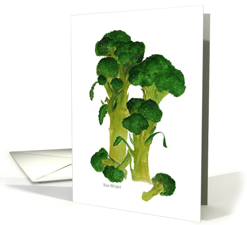 Watercolor painting illustration of Fresh Broccoli Spears Blank card