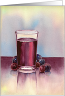 Watercolor painting of a glass with blueberries and cranberries card