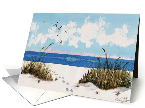 Footprints on the beach and Loss of Loved One at Christmas card
