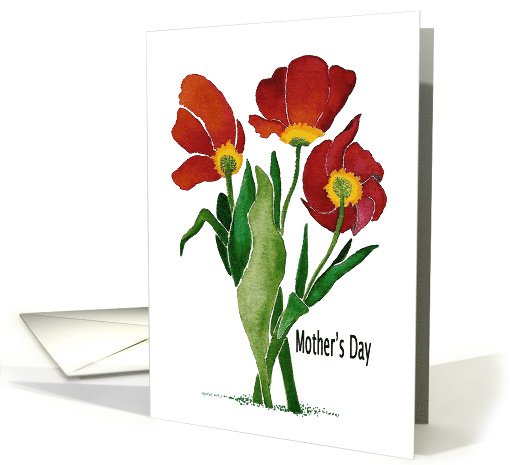 Watercolor painting of three tulips on a Mother's Day card (571256)