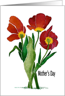 Watercolor painting of three tulips on a Mother’s Day card