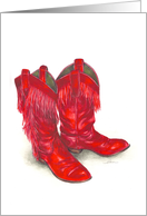 Watercolor painting of Red Cowboy Boots Birthday card