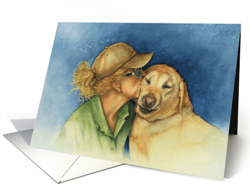 A Lady with her best friend, a Golden Labrador Dog blank card (930012)