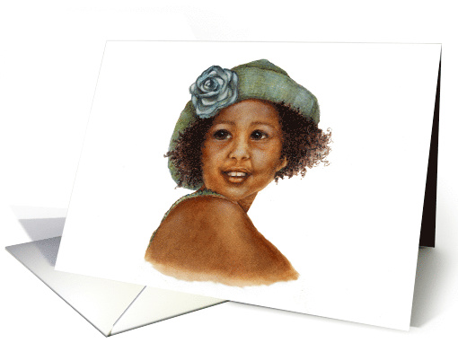 Sweet Young Black Girl with her favorite Blue Straw Hat card (996301)