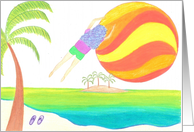 Divorce, woman flying over beach card