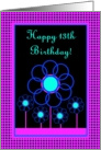 Happy 13th Birthday, Neon Night Garden card