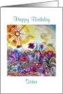 Sister, Happy Birthday, Psychedelic Garden card