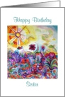 Little Sister, Happy Birthday, Psychedelic Garden card