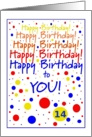 14 year old, Happy Birthday Rainbow, Five Times with Circles card