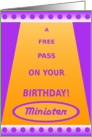 Minister, Happy Birthday Pass-Funny card