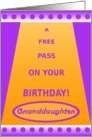 Granddaughter, Birthday Pass-Funny Haha card