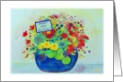 Happy 50th Birthday!, Blue Pot Full of Flowers card