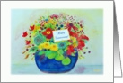 Religious Life Anniversary, Big Blue Pot Full of Flowers card