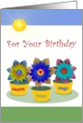 Happy Birthday! Three Flowers in Pots - Humor card