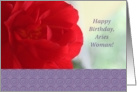 Aries Woman, Happy Birthday, Red Begonia card
